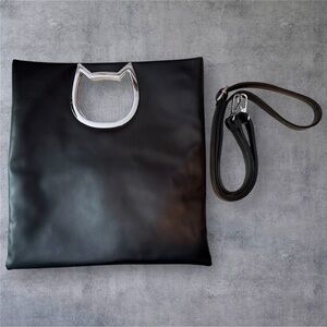 Cat Lady Box Sleek Black and Silver Shoulder Bag with Modern Design NWOT